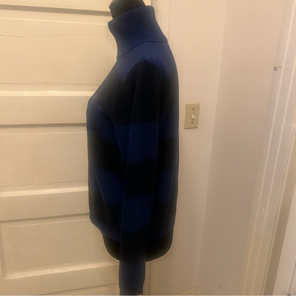 THEORY Striped Blue Turtleneck Wool Cashmere Sweater Goth Wednesday Addams Cosy - Picture 3 of 8